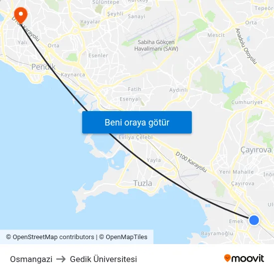 Osmangazi to Gedik Üniversitesi map