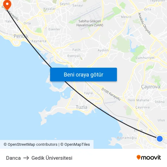 Darıca to Gedik Üniversitesi map