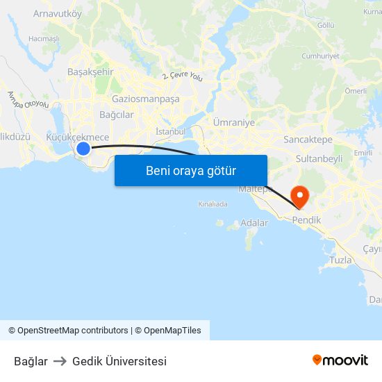 Bağlar to Gedik Üniversitesi map