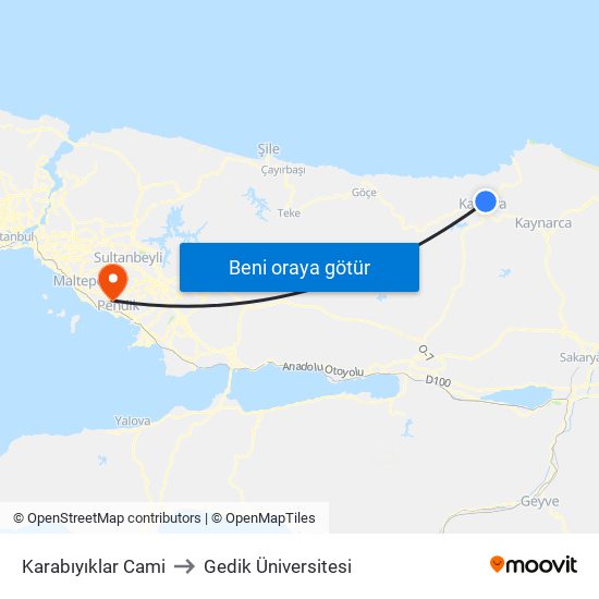 Karabıyıklar Cami to Gedik Üniversitesi map