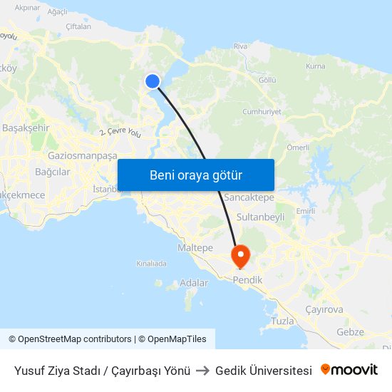 Yusuf Ziya Stadı / Çayırbaşı Yönü to Gedik Üniversitesi map