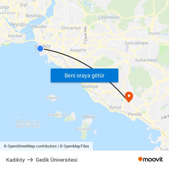 Kadıköy to Gedik Üniversitesi map