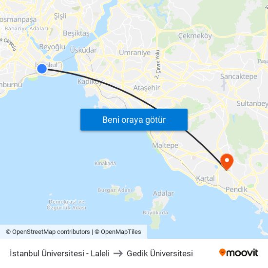 İstanbul Üniversitesi - Laleli to Gedik Üniversitesi map