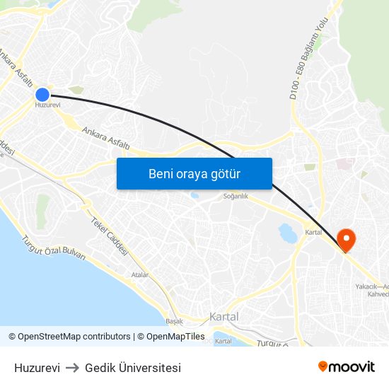 Huzurevi to Gedik Üniversitesi map