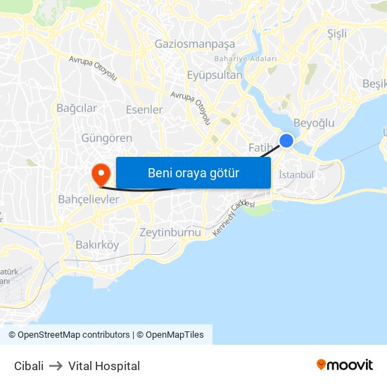 Cibali to Vital Hospital map