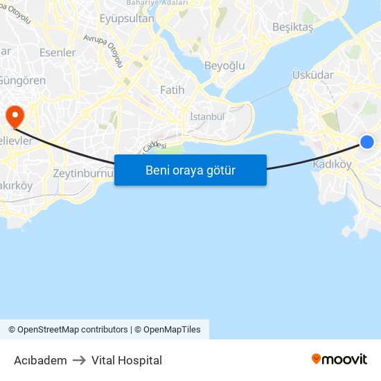 Acıbadem to Vital Hospital map