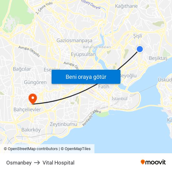 Osmanbey to Vital Hospital map