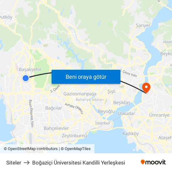 Siteler to Boğaziçi Üniversitesi Kandilli Yerleşkesi map