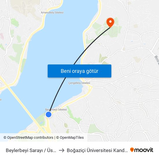 Beylerbeyi Sarayı / Üsküdar Yönü to Boğaziçi Üniversitesi Kandilli Yerleşkesi map