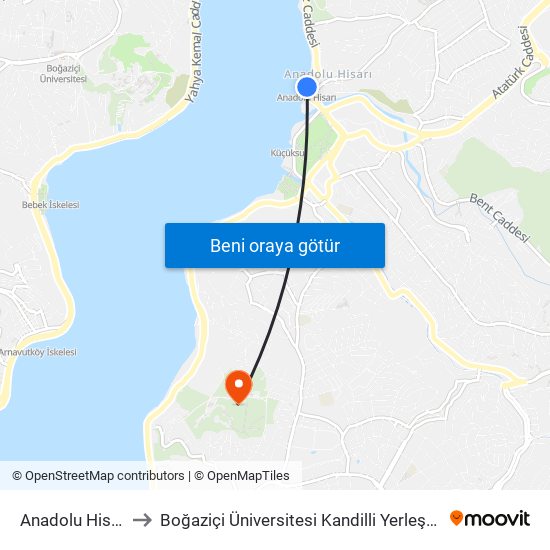 Anadolu Hisarı to Boğaziçi Üniversitesi Kandilli Yerleşkesi map