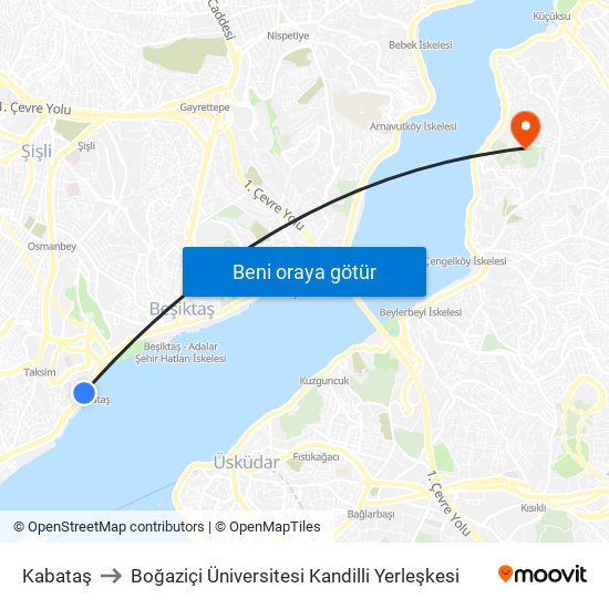 Kabataş to Boğaziçi Üniversitesi Kandilli Yerleşkesi map