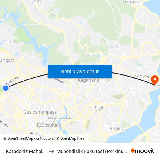 Karadeniz Mahallesi to Mühendislik Fakültesi (Perkins Hall) map