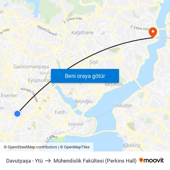 Davutpaşa - Ytü to Mühendislik Fakültesi (Perkins Hall) map