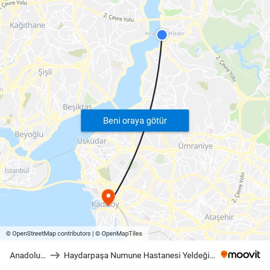 Anadolu Hisarı to Haydarpaşa Numune Hastanesi Yeldeğirmeni Semt Polikliniği map