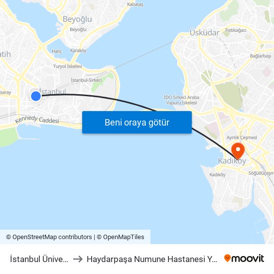 İstanbul Üniversitesi - Laleli to Haydarpaşa Numune Hastanesi Yeldeğirmeni Semt Polikliniği map