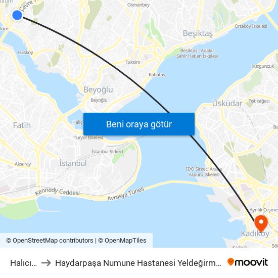 Halıcıoğlu to Haydarpaşa Numune Hastanesi Yeldeğirmeni Semt Polikliniği map