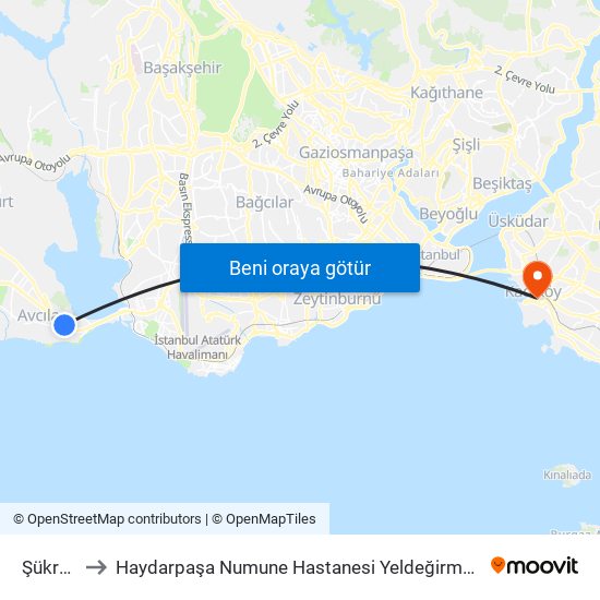 Şükrübey to Haydarpaşa Numune Hastanesi Yeldeğirmeni Semt Polikliniği map