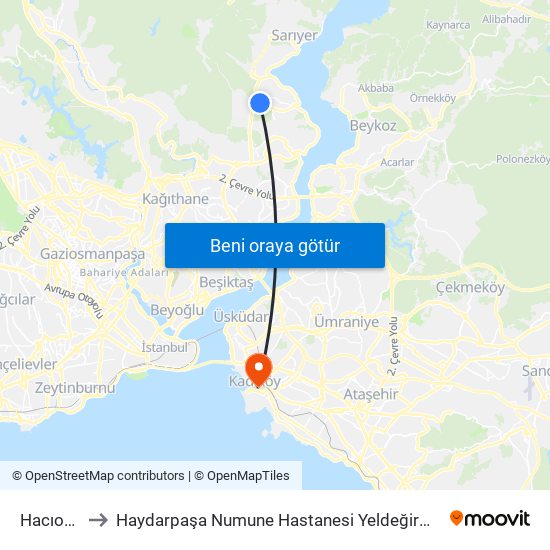 Hacıosman to Haydarpaşa Numune Hastanesi Yeldeğirmeni Semt Polikliniği map