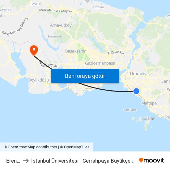 Erenköy to İstanbul Üniversitesi - Cerrahpaşa Büyükçekmece Yerleşkesi map