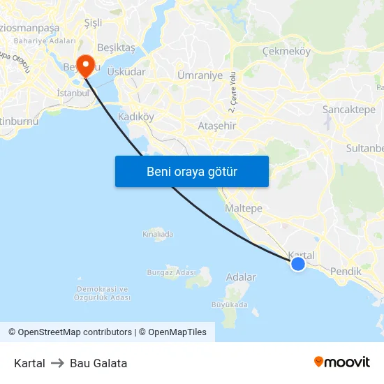 Kartal to Bau Galata map