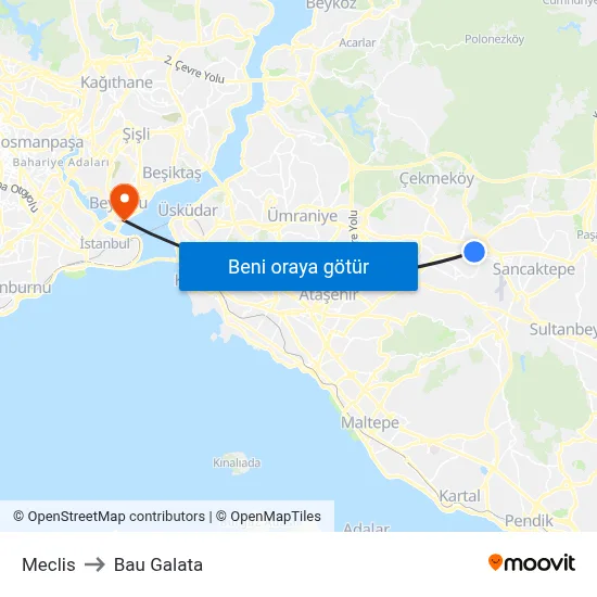 Meclis to Bau Galata map