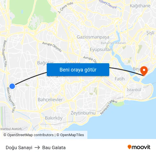 Doğu Sanayi to Bau Galata map