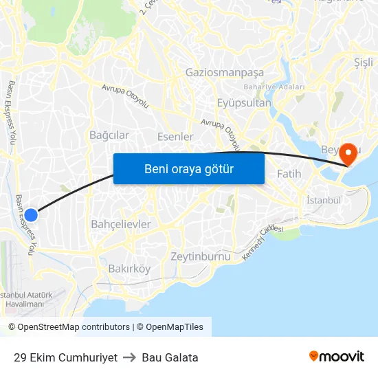 29 Ekim Cumhuriyet to Bau Galata map