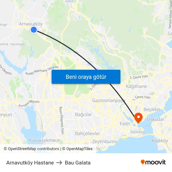 Arnavutköy Hastane to Bau Galata map