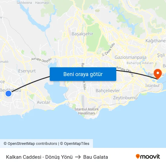 Kalkan Caddesi - Dönüş Yönü to Bau Galata map