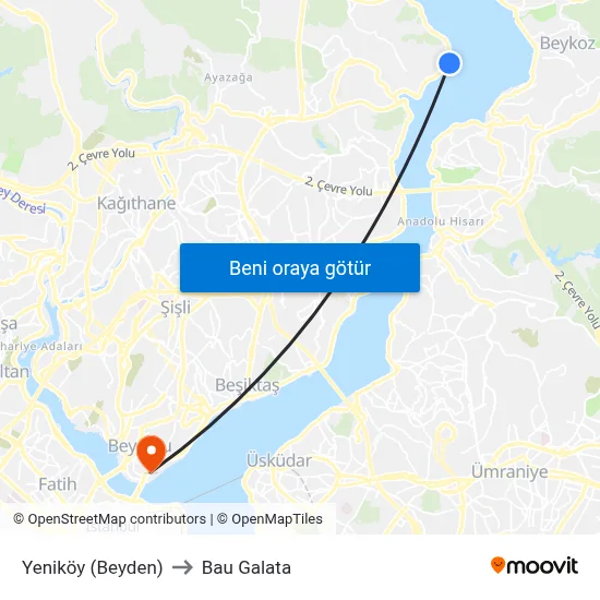 Yeniköy (Beyden) to Bau Galata map