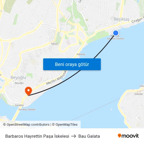 Barbaros Hayrettin Paşa İskelesi to Bau Galata map