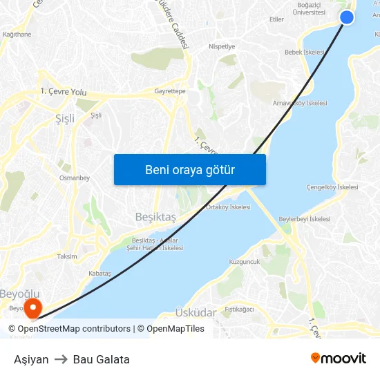 Aşiyan to Bau Galata map