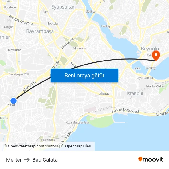 Merter to Bau Galata map