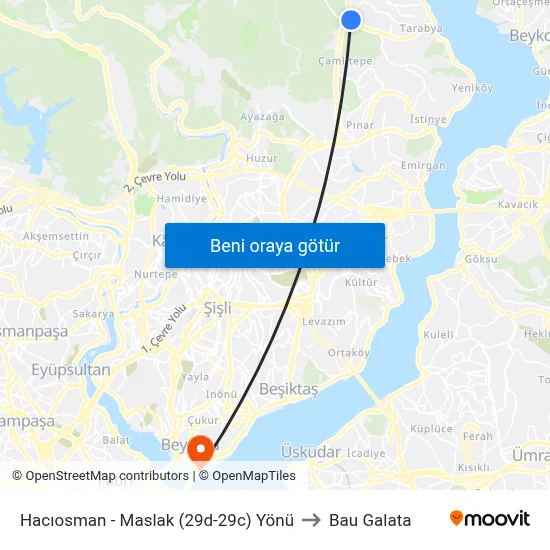 Hacıosman - Maslak (29d-29c) Yönü to Bau Galata map