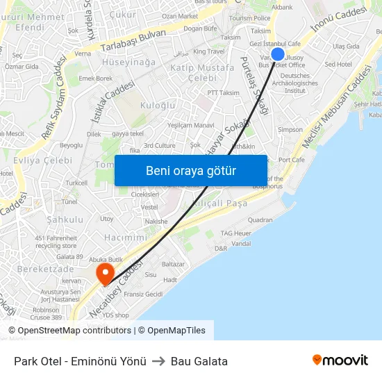 Park Otel - Eminönü Yönü to Bau Galata map