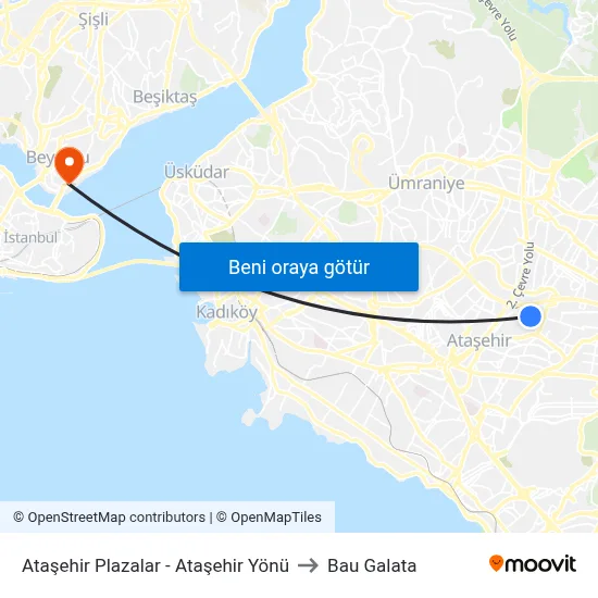 Ataşehir Plazalar - Ataşehir Yönü to Bau Galata map