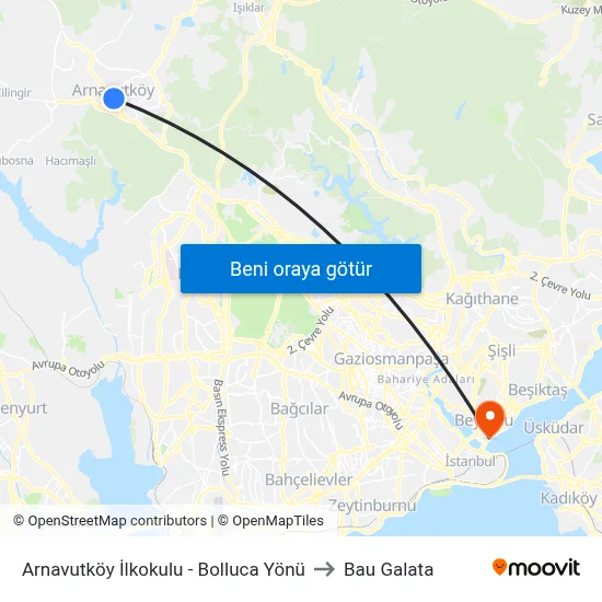 Arnavutköy İlkokulu - Bolluca Yönü to Bau Galata map