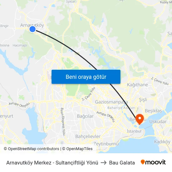 Arnavutköy Merkez - Sultançiftliği Yönü to Bau Galata map