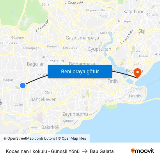 Kocasinan İlkokulu - Güneşli Yönü to Bau Galata map