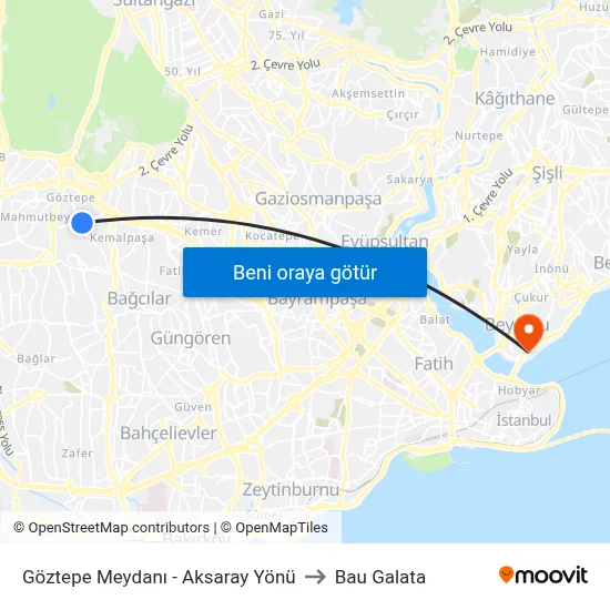 Göztepe Meydanı - Aksaray Yönü to Bau Galata map