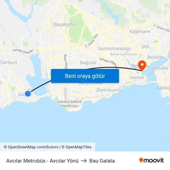 Avcılar Metrobüs - Avcılar Yönü to Bau Galata map