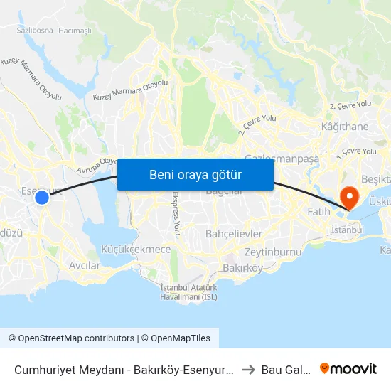 Cumhuriyet Meydanı - Bakırköy-Esenyurt Yönü to Bau Galata map