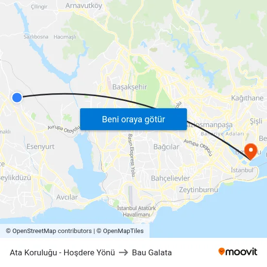 Ata Koruluğu - Hoşdere Yönü to Bau Galata map