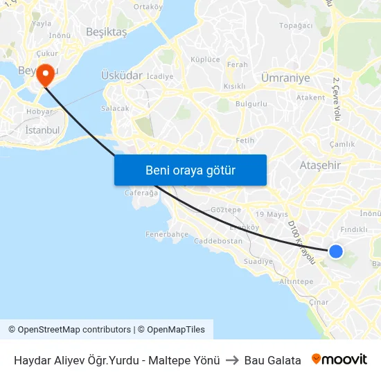 Haydar Aliyev Öğr.Yurdu to Bau Galata map