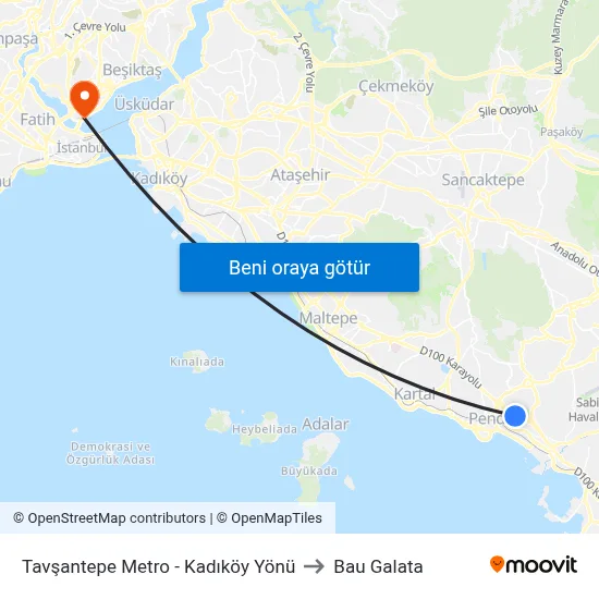 Tavşantepe Metro - Kadıköy Yönü to Bau Galata map