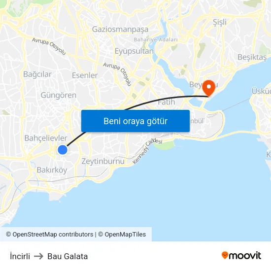 İncirli to Bau Galata map
