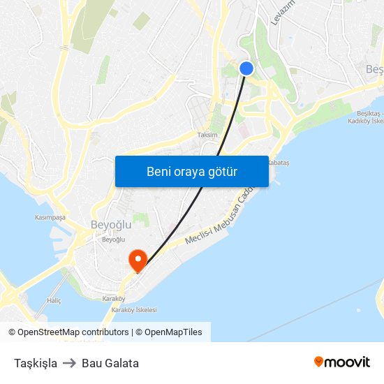Taşkişla to Bau Galata map