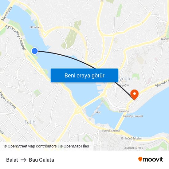 Balat to Bau Galata map