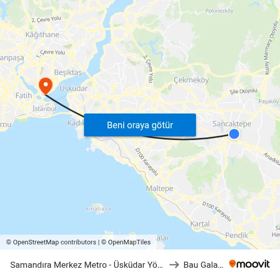 Samandıra Merkez Metro - Üsküdar Yönü to Bau Galata map