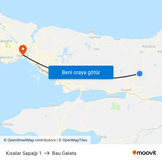 Kısalar Sapağı 1 to Bau Galata map